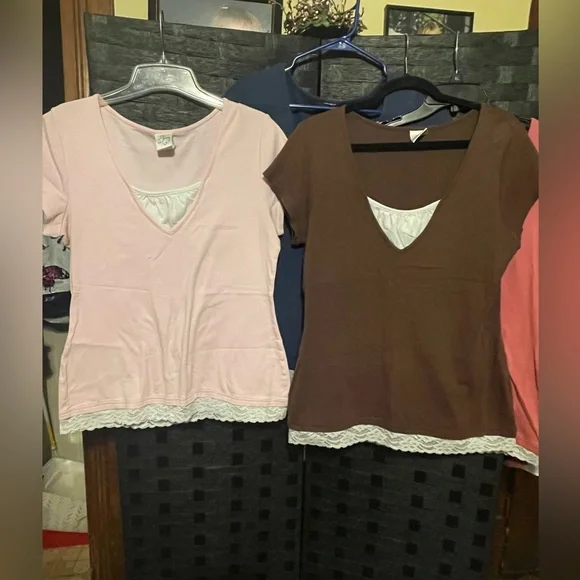 set of 4 Y2K Womens fashion bug shirts XL  blue, light pink, pink, brown Vintage - Picture 3 of 13